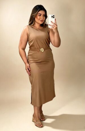 Vestido marrom de linho